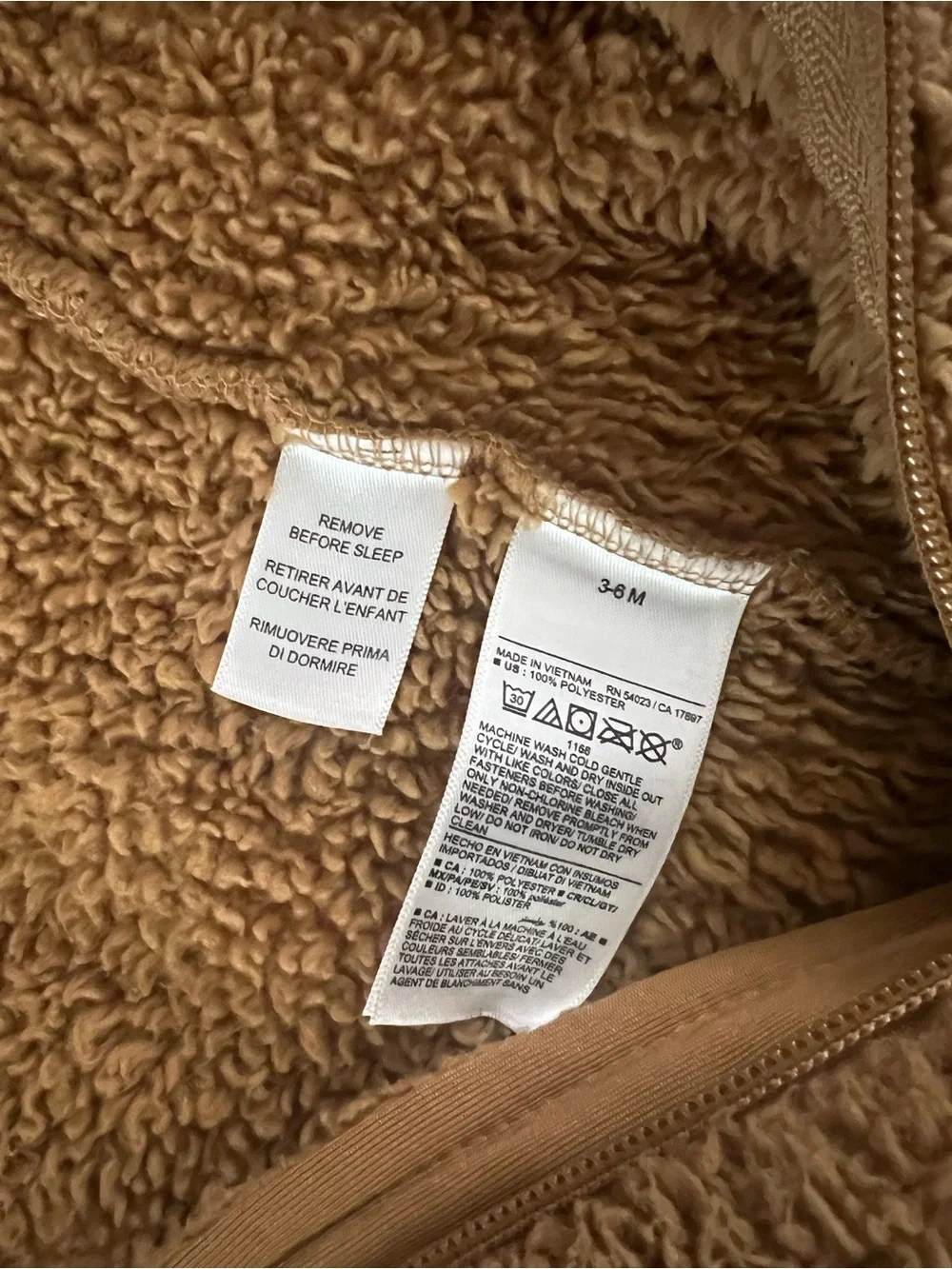 Cozy Tan Teddy Fleece Zip Baby One-Piece